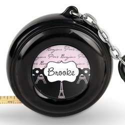 Paris Bonjour and Eiffel Tower Pocket Tape Measure - 6 Ft w/ Carabiner Clip (Personalized)