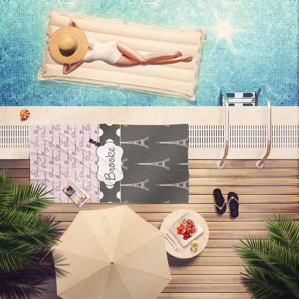Paris Bonjour and Eiffel Tower Pool Towel Lifestyle