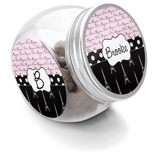 Custom Paris Bonjour and Eiffel Tower Puppy Treat Jar (Personalized)