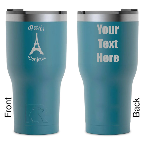 Custom Paris Bonjour and Eiffel Tower RTIC Tumbler - Dark Teal - Laser Engraved - Double-Sided (Personalized)