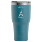 Paris Bonjour and Eiffel Tower RTIC Tumbler - Dark Teal - Laser Engraved - Single-Sided (Personalized)