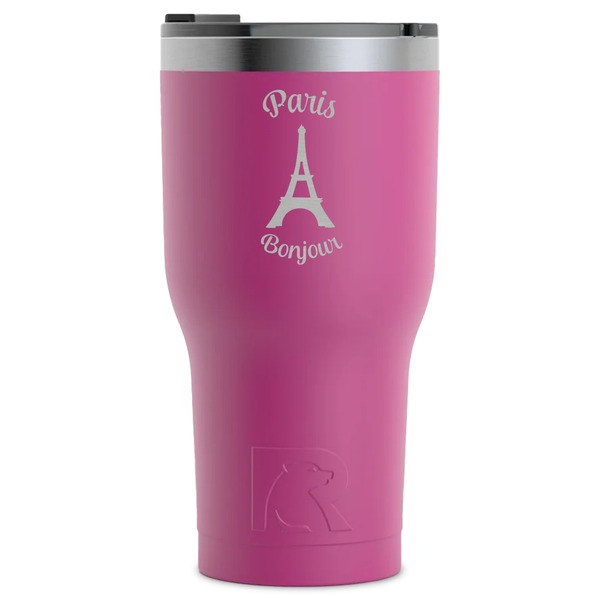 Custom Paris Bonjour and Eiffel Tower RTIC Tumbler - Magenta - Laser Engraved - Single-Sided (Personalized)