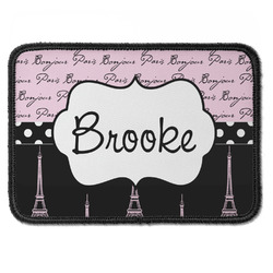 Paris Bonjour and Eiffel Tower Iron On Rectangle Patch w/ Name or Text