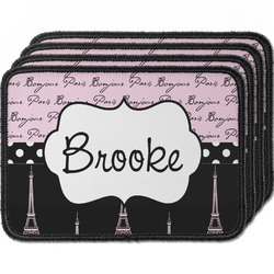 Paris Bonjour and Eiffel Tower Iron On Rectangle Patches - Set of 4 w/ Name or Text