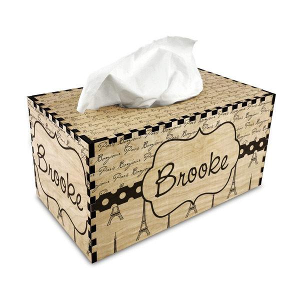 Paris Bonjour and Eiffel Tower Rectangle Tissue Box Covers - Wood - with tissue