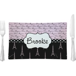Paris Bonjour and Eiffel Tower Glass Rectangular Lunch / Dinner Plate (Personalized)