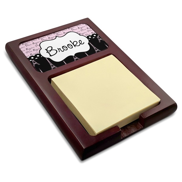 Custom Paris Bonjour and Eiffel Tower Red Mahogany Sticky Note Holder (Personalized)