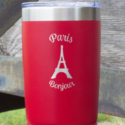 Paris Bonjour and Eiffel Tower 20 oz Stainless Steel Tumbler - Red - Single Sided (Personalized)