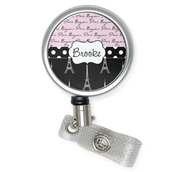 Custom Paris Bonjour and Eiffel Tower Retractable Badge Reel (Personalized)