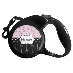 Paris Bonjour and Eiffel Tower Retractable Dog Leash - Small (Personalized)