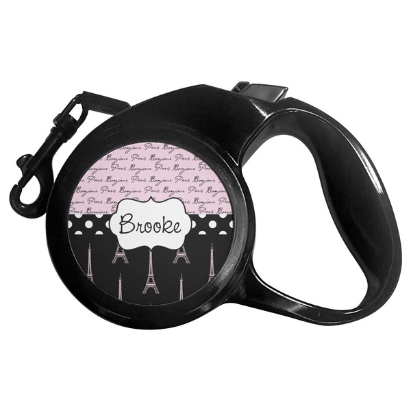 Custom Paris Bonjour and Eiffel Tower Retractable Dog Leash - Small (Personalized)