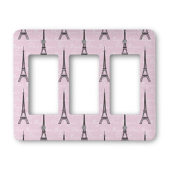 Paris Bonjour and Eiffel Tower Rocker Style Light Switch Cover - Three Switch