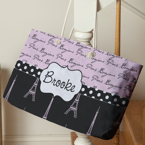 Paris Bonjour and Eiffel Tower Large Rope Tote - Life Style