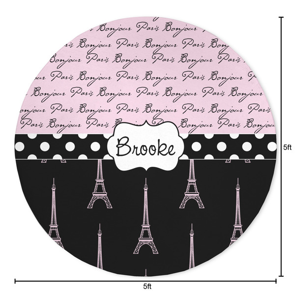 Paris Bonjour and Eiffel Tower Round Area Rug - Size