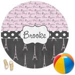 Paris Bonjour and Eiffel Tower Round Beach Towel (Personalized)
