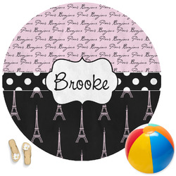 Paris Bonjour and Eiffel Tower Round Beach Towel (Personalized)