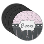Paris Bonjour and Eiffel Tower Round Rubber Backed Coasters - Set of 4 (Personalized)