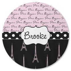 Paris Bonjour and Eiffel Tower Round Rubber Backed Coaster (Personalized)