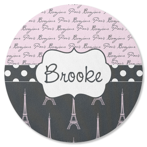 Custom Paris Bonjour and Eiffel Tower Round Rubber Backed Coaster (Personalized)