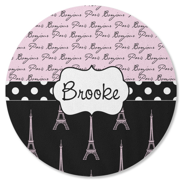 Paris Bonjour and Eiffel Tower Round Coaster Rubber Back - Single