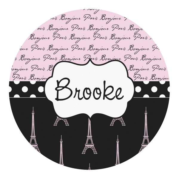 Custom Paris Bonjour and Eiffel Tower Round Decal (Personalized)