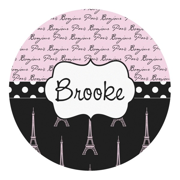 Custom Paris Bonjour and Eiffel Tower Round Decal - Medium (Personalized)