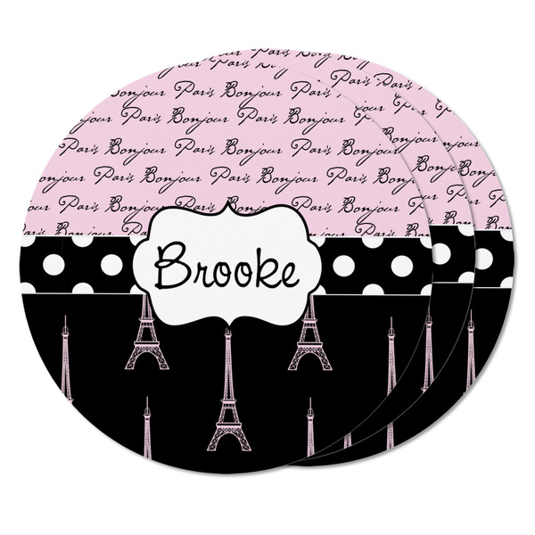 Paris Bonjour and Eiffel Tower Round Fridge Magnet - THREE