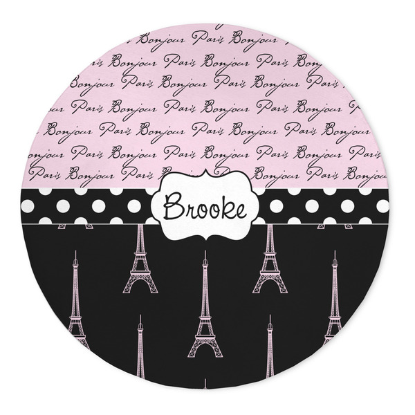 Custom Paris Bonjour and Eiffel Tower 5' Round Indoor Area Rug (Personalized)