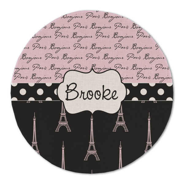 Paris Bonjour and Eiffel Tower Round Linen Placemats - FRONT (Double Sided)