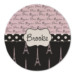 Paris Bonjour and Eiffel Tower Round Linen Placemat - Single Sided (Personalized)