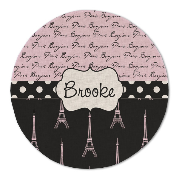 Custom Paris Bonjour and Eiffel Tower Round Linen Placemat (Personalized)