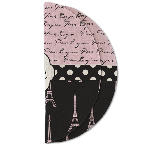 Paris Bonjour and Eiffel Tower Round Linen Placemats - HALF FOLDED (double sided)