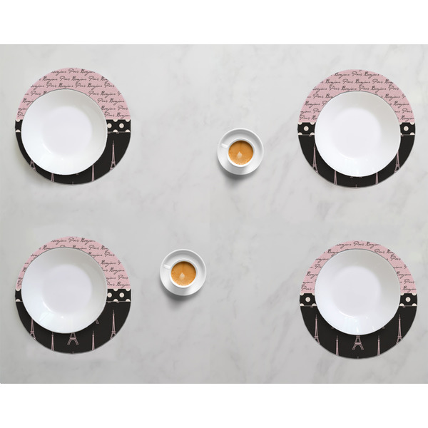 Paris Bonjour and Eiffel Tower Round Linen Placemats - LIFESTYLE (set of 4)