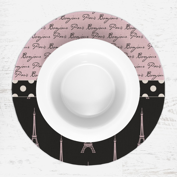Paris Bonjour and Eiffel Tower Round Linen Placemats - LIFESTYLE (single)