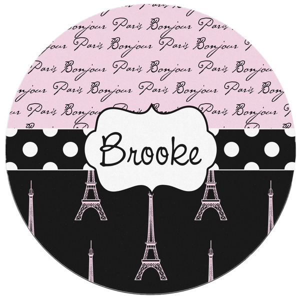 Paris Bonjour and Eiffel Tower Round Mousepad - APPROVAL