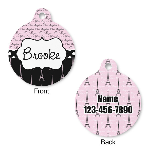 Paris Bonjour and Eiffel Tower Round Pet ID Tag - Large - Approval
