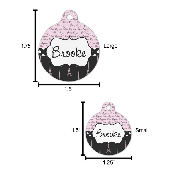 Paris Bonjour and Eiffel Tower Round Pet ID Tag - Large - Comparison Scale