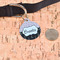 Paris Bonjour and Eiffel Tower Round Pet ID Tag - Large - In Context