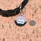 Paris Bonjour and Eiffel Tower Round Pet ID Tag - Small - In Context