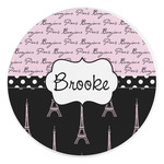 Paris Bonjour and Eiffel Tower Round Stone Trivet (Personalized)