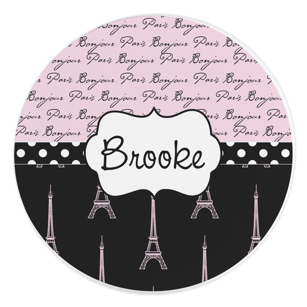 Custom Paris Bonjour and Eiffel Tower Round Stone Trivet (Personalized)