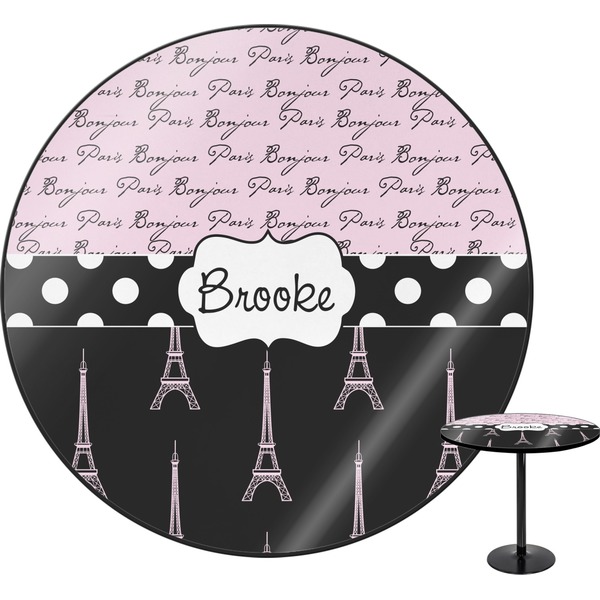 Custom Paris Bonjour and Eiffel Tower Round Table (Personalized)