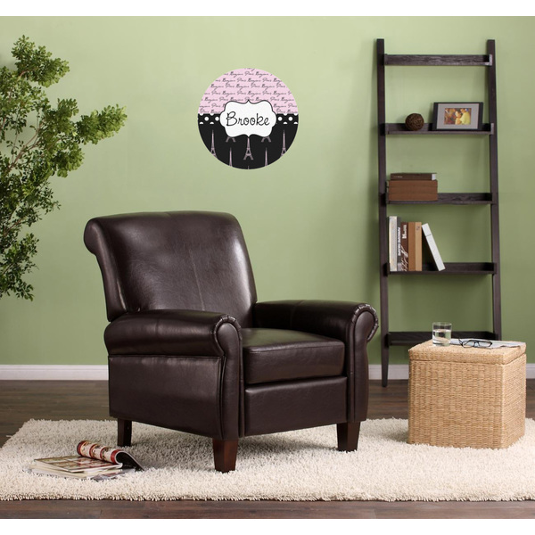 Paris Bonjour and Eiffel Tower Round Wall Decal on Living Room Wall