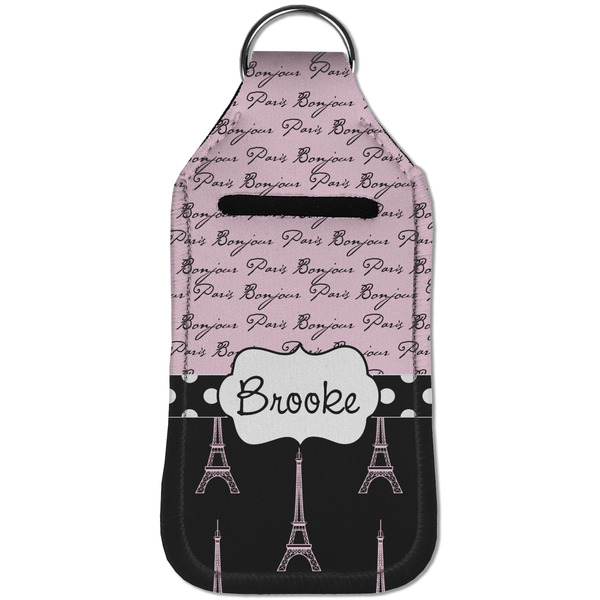 Paris Bonjour and Eiffel Tower Sanitizer Holder Keychain - Large (Front)