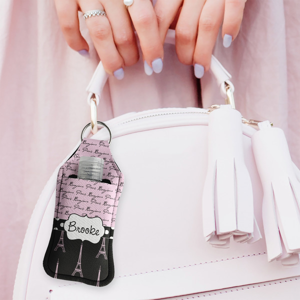 Paris Bonjour and Eiffel Tower Sanitizer Holder Keychain - Large (LIFESTYLE)