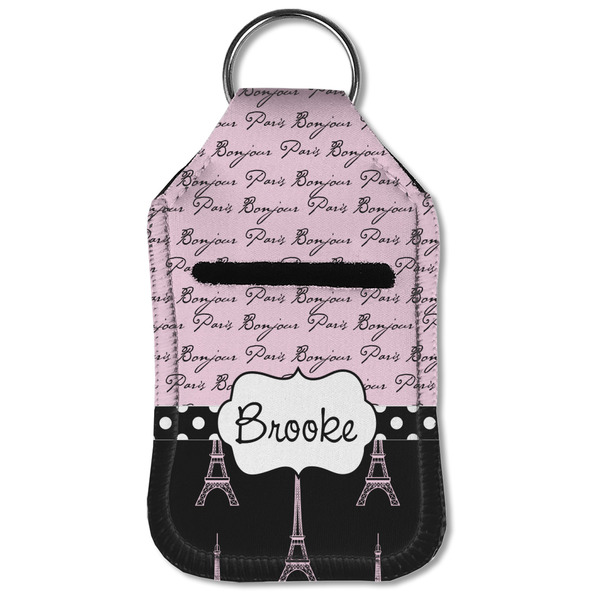 Paris Bonjour and Eiffel Tower Sanitizer Holder Keychain - Small (Front Flat)