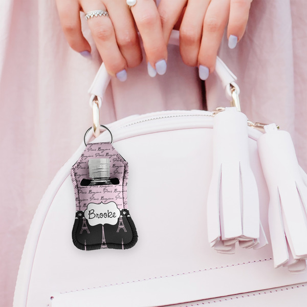 Paris Bonjour and Eiffel Tower Sanitizer Holder Keychain - Small (LIFESTYLE)