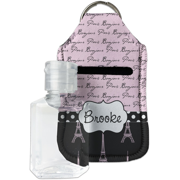 Custom Paris Bonjour and Eiffel Tower Hand Sanitizer & Keychain Holder - Small (Personalized)