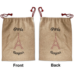 Paris Bonjour and Eiffel Tower Santa Sack - Front & Back (Personalized)