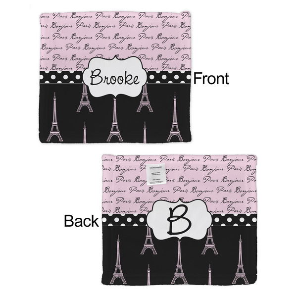 Paris Bonjour and Eiffel Tower Security Blanket - Front & Back View